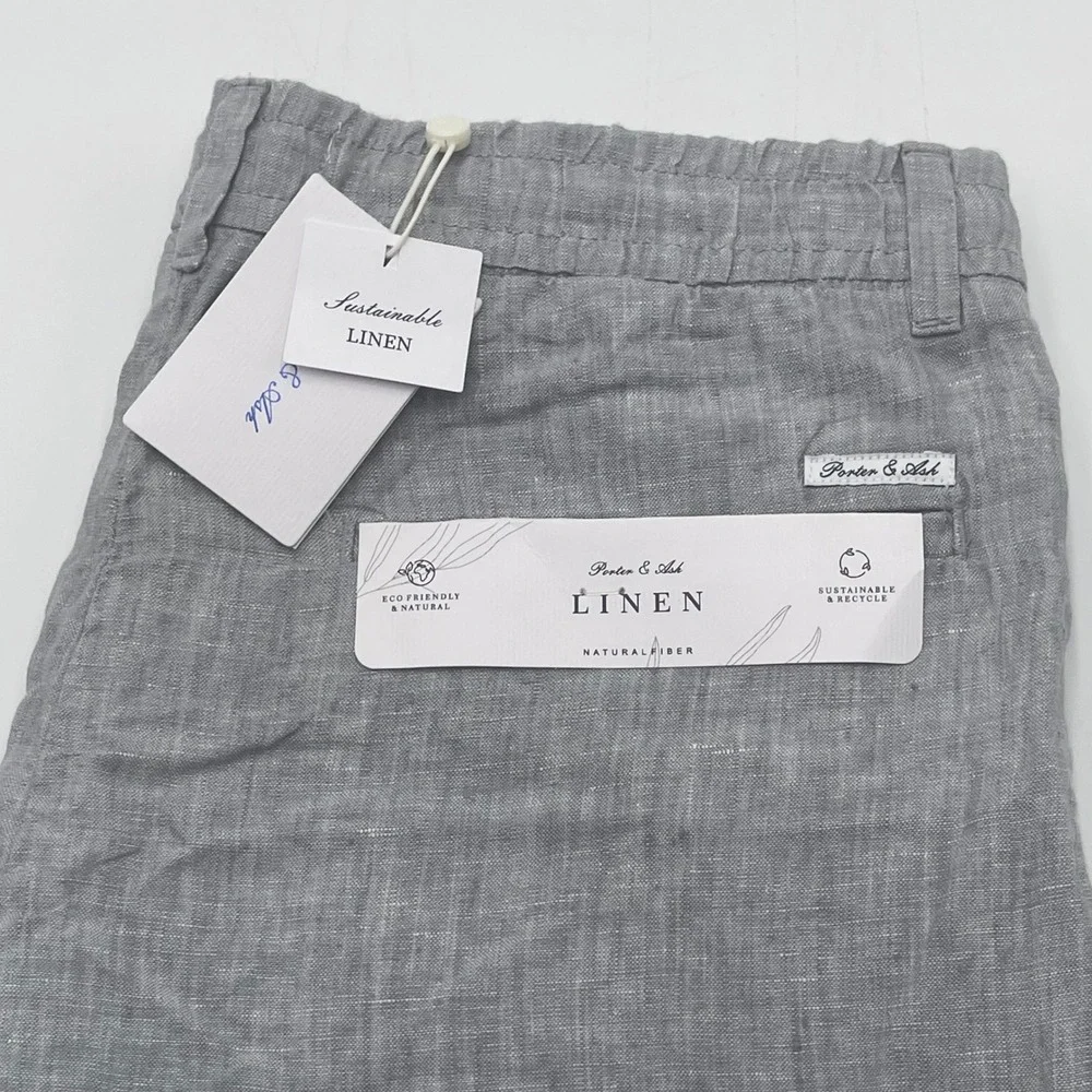 Porter & Ash Mens 32 Sustainable 100% Linen Pants Light Grey Relaxed Fit NWT